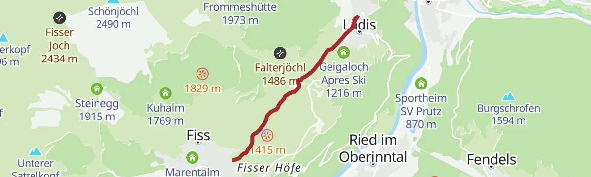 Route map: Wiesenweg nach Ladis